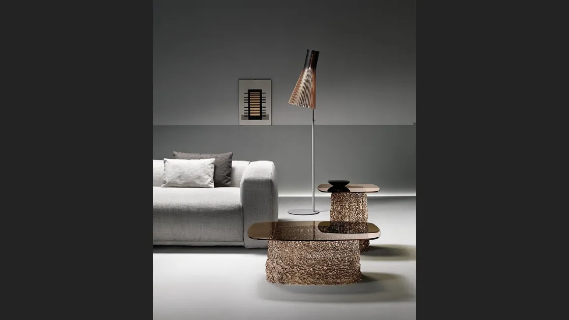 Tavolino Macramè in vetro bronzo con base in vetro filato intrecciato di Fiam