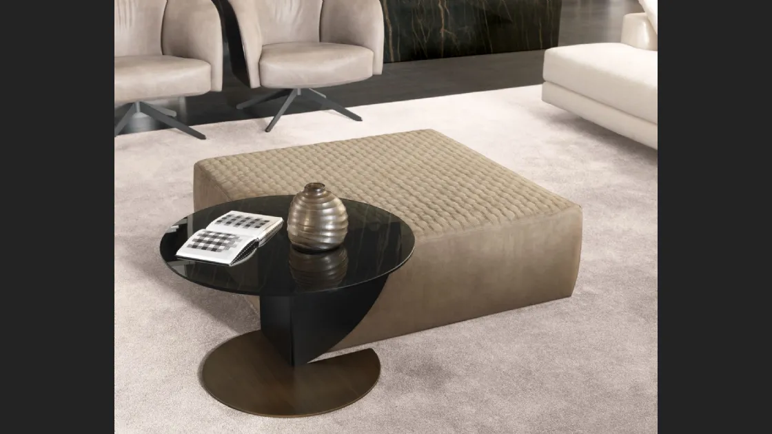 Tavolino con top rotondo in vetro e base in metallo verniciato Ottone anticato Rialto di Misuraemme