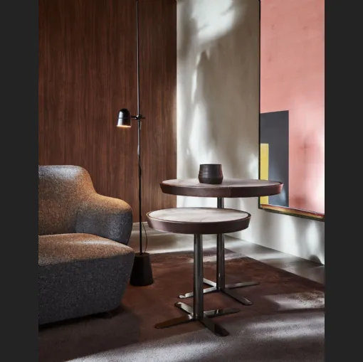 Tavolino rotondo Kew in marmo con cornice in pelle di Molteni & C