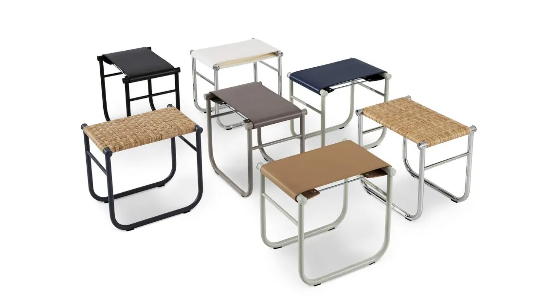 Tavolino Tabouret in cuoio, canna o tessuto di Cassina