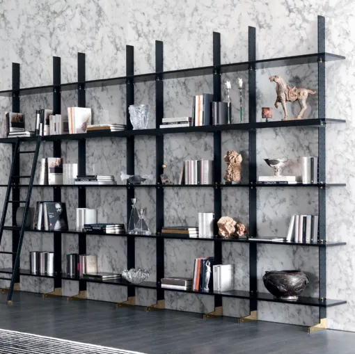 Libreria modulare componibile in trafilato di acciaio con mensole in laccato Elegie di Misuraemme