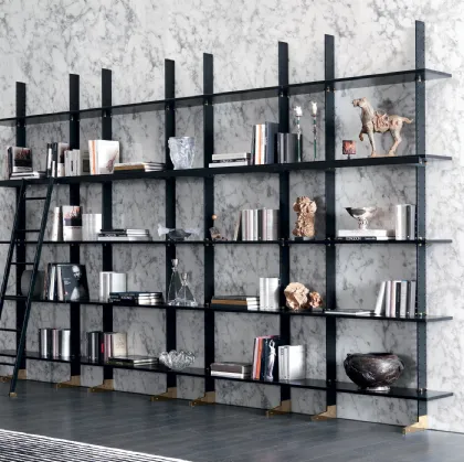 Libreria modulare componibile in trafilato di acciaio con mensole in laccato Elegie di Misuraemme