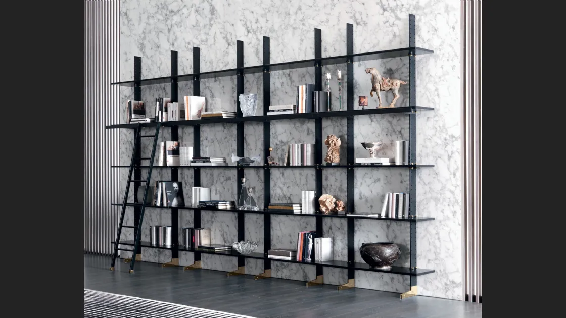 Libreria modulare componibile in trafilato di acciaio con mensole in laccato Elegie di Misuraemme
