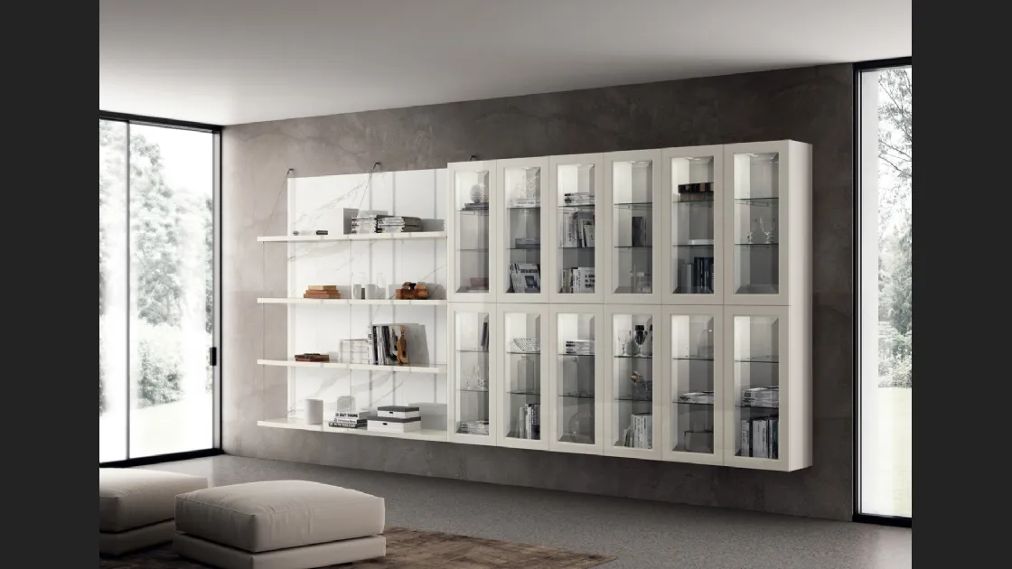 Libreria Living Exclusiva in laccato lucido Bianco Prestige di Scavolini