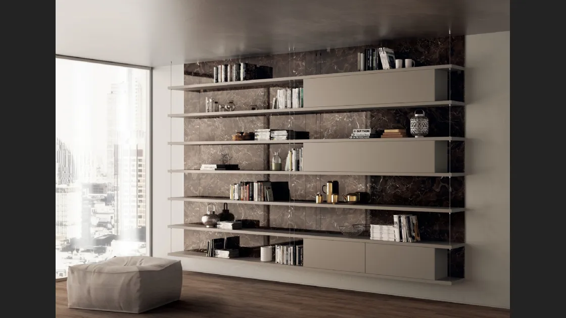 Libreria sospesa Living Exclusiva in laccato opaco Visone di Scavolini