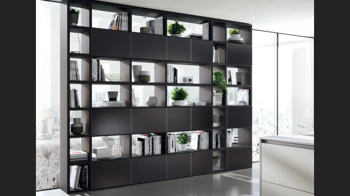 Libreria divisoria Living Tetrix Fluida in vetro laccato di Scavolini