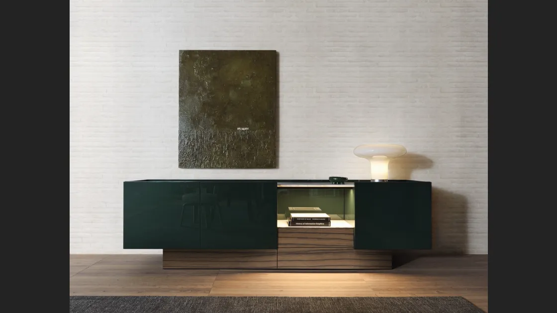 Madia Archway in laccato lucido Nero, top in marmo e base in legno di Molteni & C