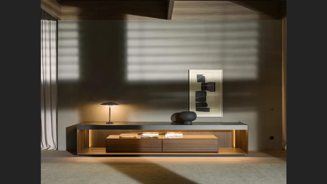 Madia Living Box in laccato e legno con top in marmo di Molteni & C