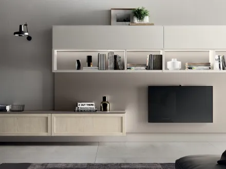 Parete Attrezzata Living Carattere in Frassino Avorio di Scavolini