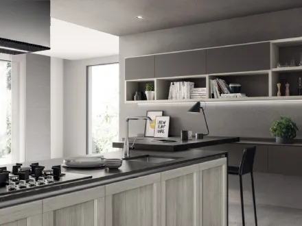 Parete Attrezzata sospesa Living Evolution in laccato Grigio di Scavolini