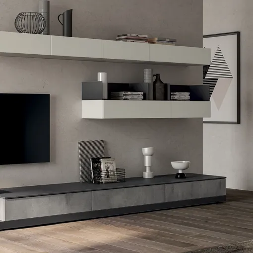 Parete Attrezzata Living Evolution in decorativo Concrete Medium di Scavolini