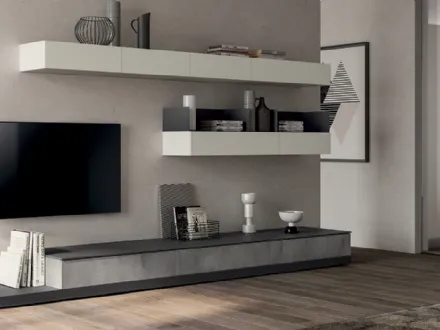 Parete Attrezzata Living Evolution 03 in decorativo Concrete Medium di Scavolini