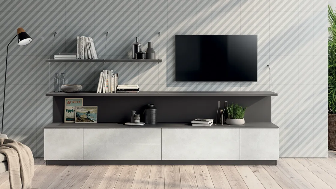 Parete Attrezzata Living Evolution 05 in decorativo Concrete di Scavolini