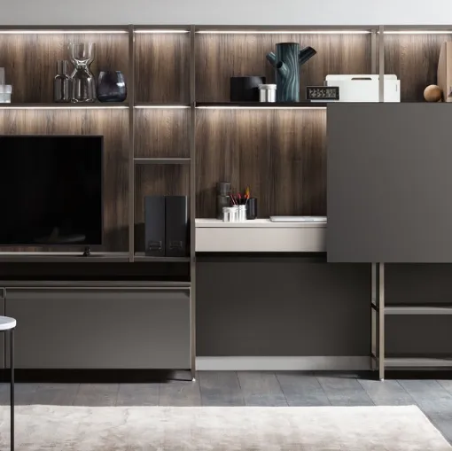 Parete Attrezzata Living Formalia in Laccato opaco Grigio Ferro di Scavolini