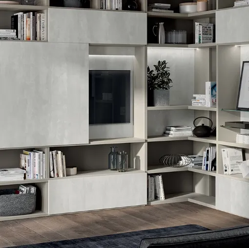 Parete Attrezzata Living Liberamente in decorativo Concrete Jersey di Scavolini