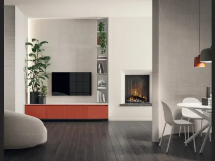 Parete Attrezzata Living Libra in laccato Rosso Marocco di Scavolini