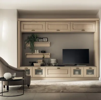 Parete Attrezzata Living Madeleine in Frassino Bianco Burro di Scavolini