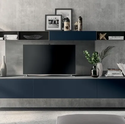 Parete Attrezzata sospesa Living Mood in laccato Blu Moon di Scavolini