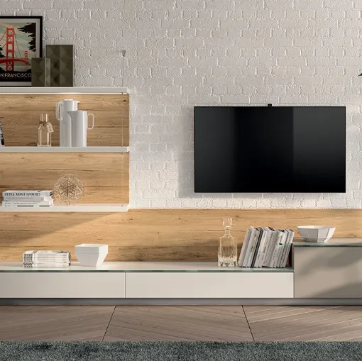 Parete Attrezzata Living Mood in laccato opaco Visone e Bianco Prestige di Scavolini