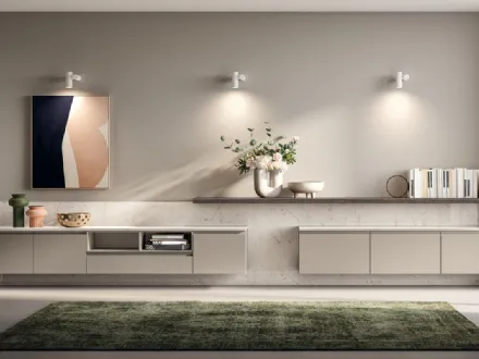 Parete Attrezzata Living Motus in laccato opaco Visone di Scavolini