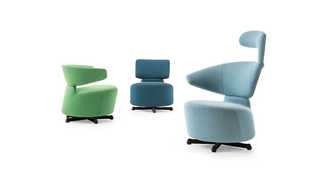 Poltroncine di design Aki-Biki-Canta dalla forma dinamica e confortevole in tessuto di Cassina