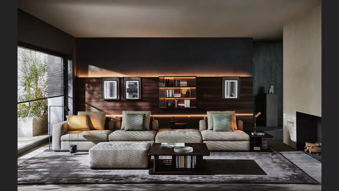 Divano di design lineare in tessuto imbottito Albert di Molteni & C