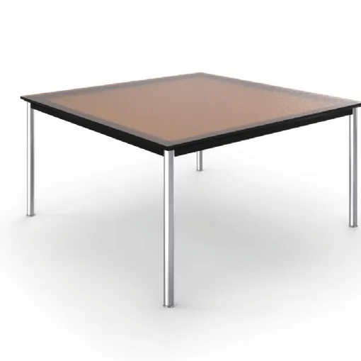 Tavolo Table en Tube con piano in vetro e base in acciaio cromato lucido di Cassina