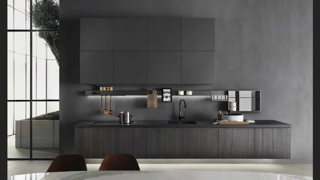 Cucina Design lineare InDada in bilaminato Rovere Cacao di Molteni & C