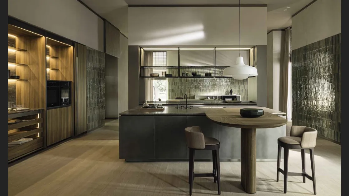 Cucina Design con isola Intersection in acciaio Nebula e legno di Molteni & C
