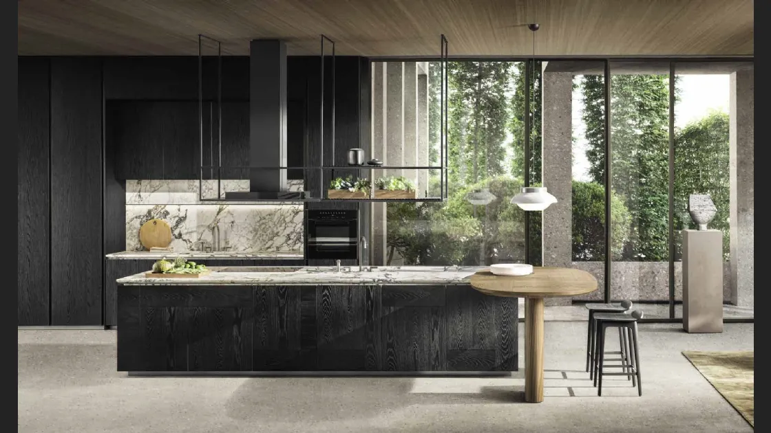 Cucina Design con isola Intersection in Rovere Nero con top in marmo di Molteni & C
