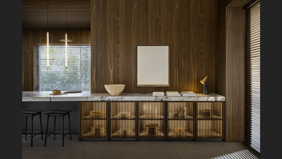 Cucina Design con penisola Ratio in Rovere Thermo e Vetro di Molteni & C