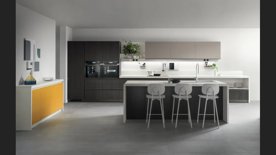 Cucina Moderna Dandy Plus Rovere Carbone e Giallo Senape di Scavolini
