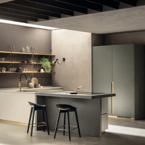 Cucina Moderna DeLinea in laccato Tortora e Verde Minerale di Scavolini