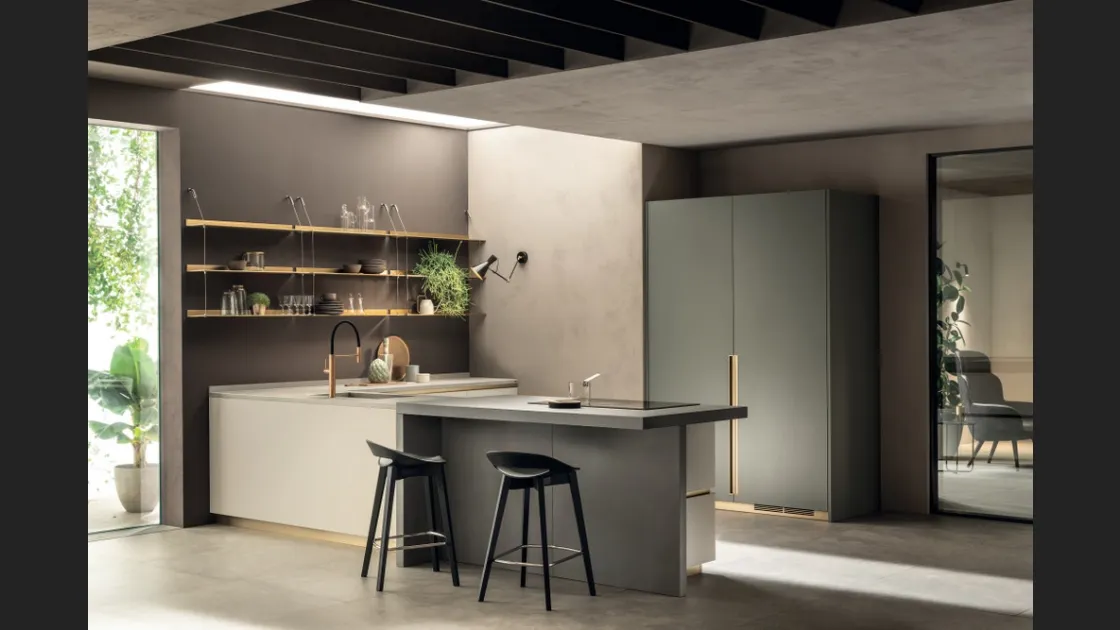 Cucina Moderna DeLinea in laccato Tortora e Verde Minerale di Scavolini