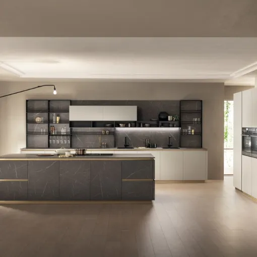 Cucina Moderna DeLinea in Pietra Grey e Grigio Chiaro di Scavolini