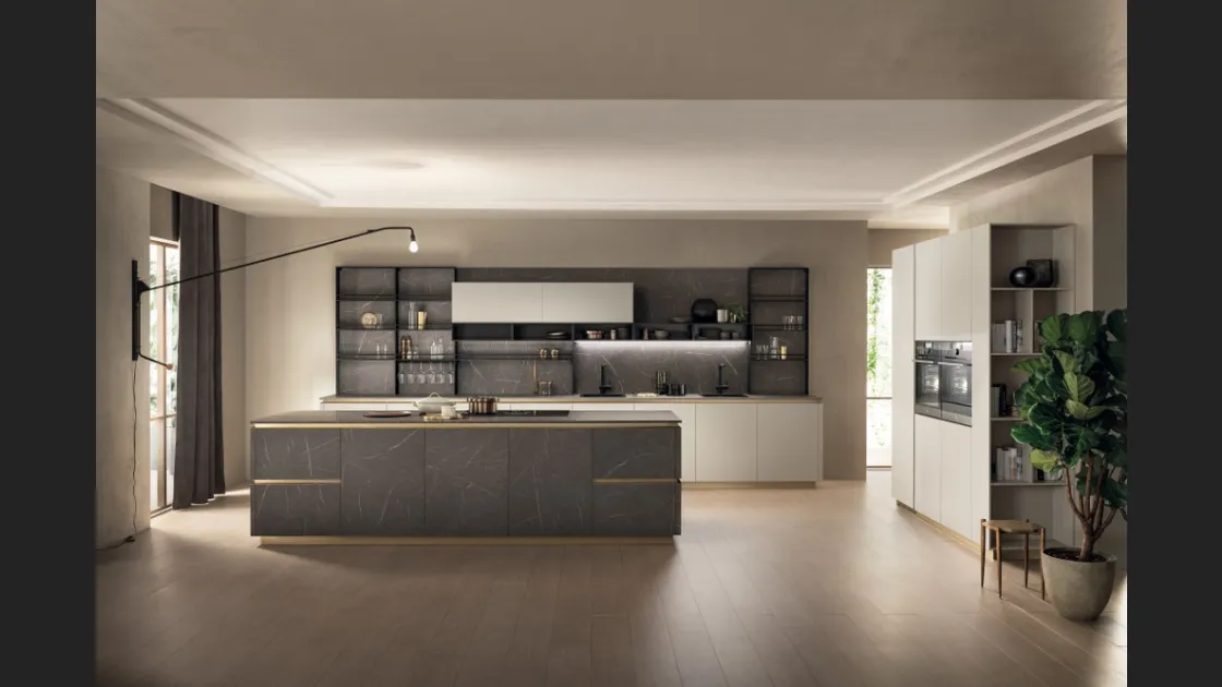 Cucina Moderna DeLinea in Pietra Grey e Grigio Chiaro di Scavolini