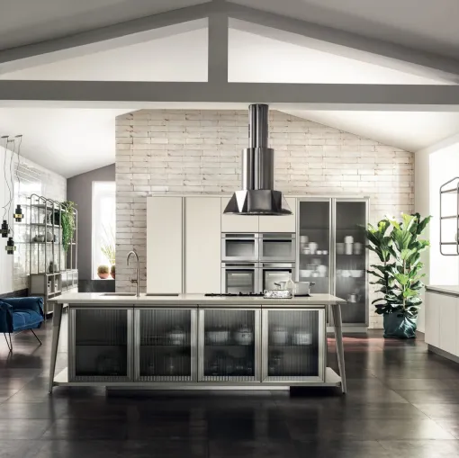 Cucina Moderna Diesel Open Workshop con Top in Quarz Motley di Scavolini