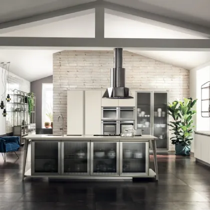 Cucina Moderna Diesel Open Workshop con Top in Quarz Motley di Scavolini