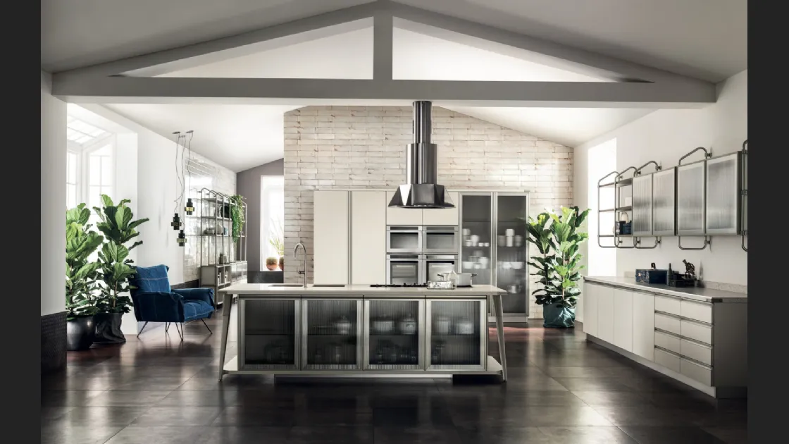 Cucina Moderna Diesel Open Workshop con Top in Quarz Motley di Scavolini