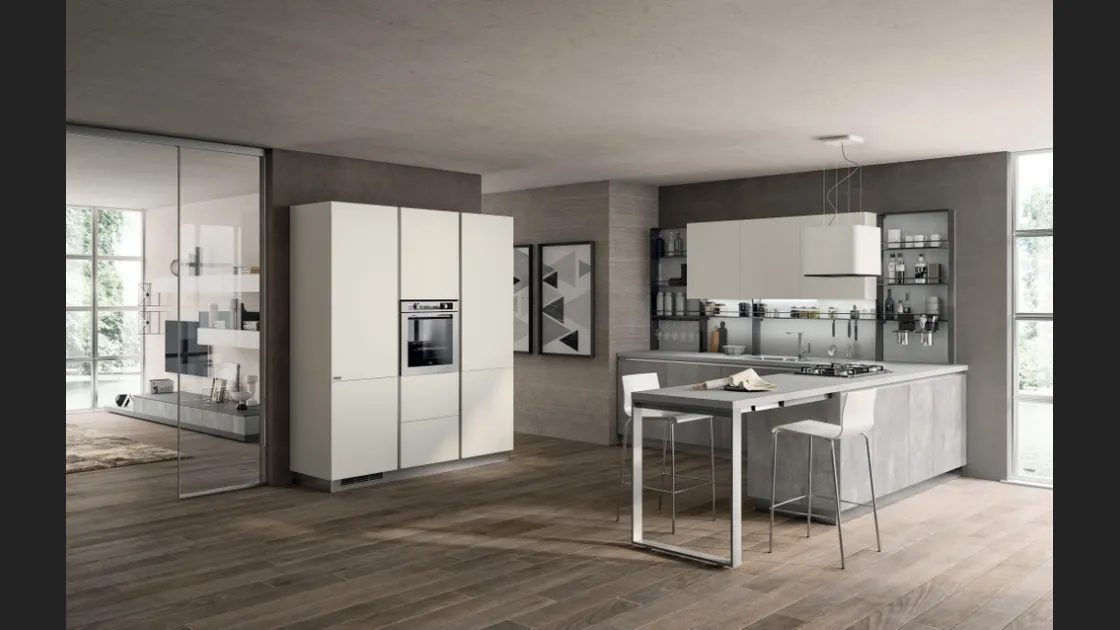 Cucina Moderna Evolution in Concrete Medium e Bianco opaco di Scavolini