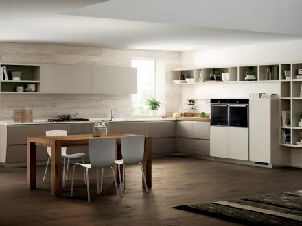 Cucina Moderna Flux Swing in laccato lucido Visone e opaco Tortora di Scavolini
