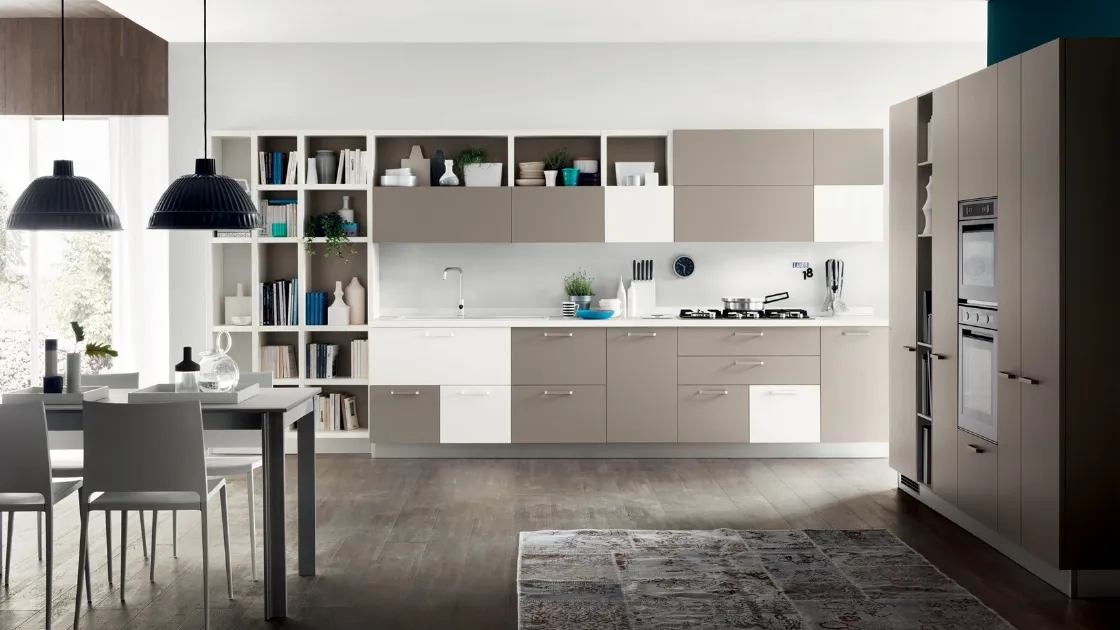 Cucina Moderna Foodshelf Grigio Selce e Bianco Puro di Scavolini