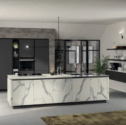Cucina Moderna Liberamente in laminato Statuario e Grigio Ferro di Scavolini