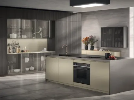 Cucina Moderna Libra 02 in laccato lucido Perlage e Rovere Pepper di Scavolini