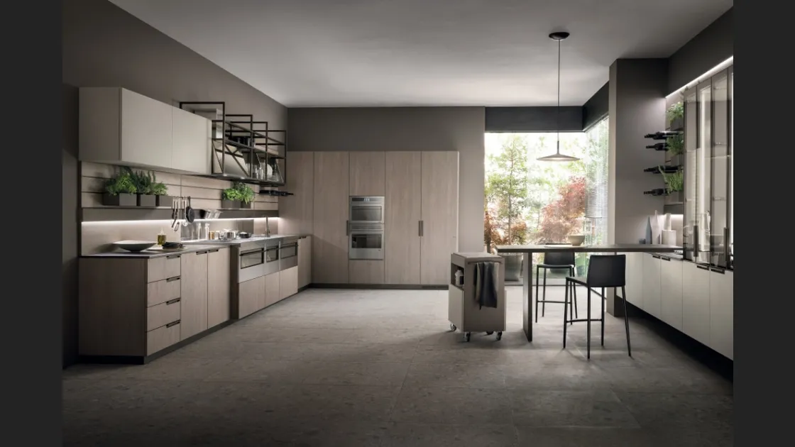 Cucina Moderna Mia in Rovere Gessato e Biomalta Argilla Lima di Scavolini