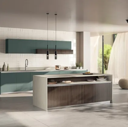 Cucina Moderna in decorativo Mira Lodge e Fenix Verde Comodoro di Scavolini