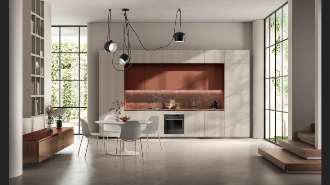 Cucina Moderna lineare Mira in laccato Tortora e Ruggine di Scavolini