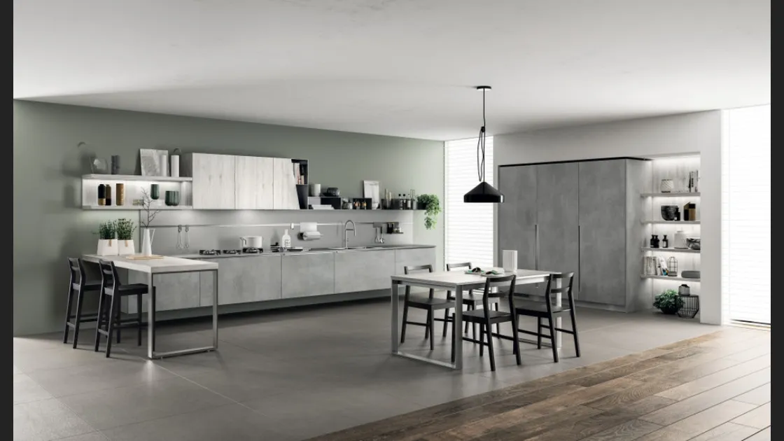 Cucina Moderna Mood in Concrete Brooklyn e Rovere Actual di Scavolini