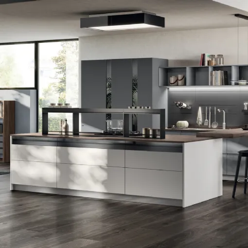 Cucina Moderna Motus in laccato Grigio Airone e Grigio Vulcano di Scavolini