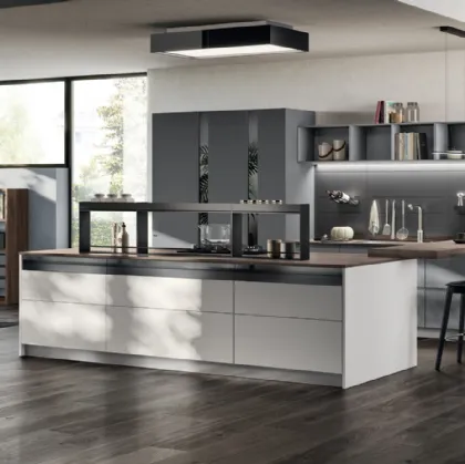 Cucina Moderna Motus in laccato Grigio Airone e Grigio Vulcano di Scavolini